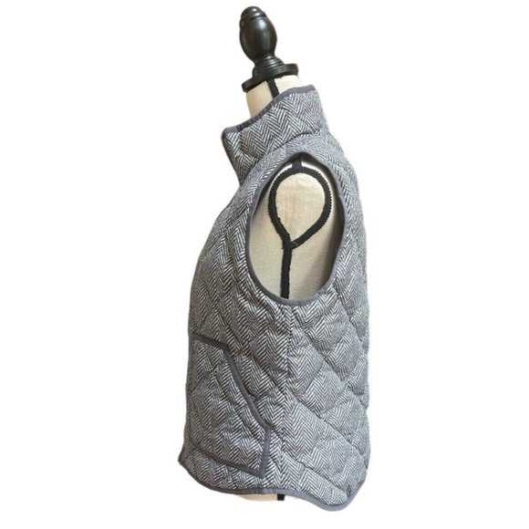 J Crew Vest Quilted Puffer Gray White Herringbone Jacket Full Zipper Size M - Picture 3 of 9